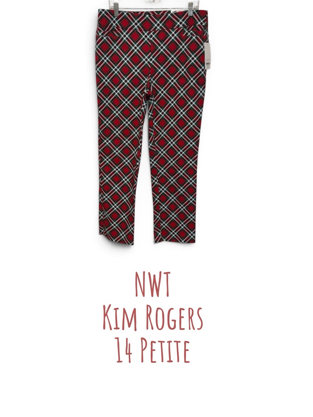Kim Rogers Red, Black & White Plaid Straight-Leg Pants